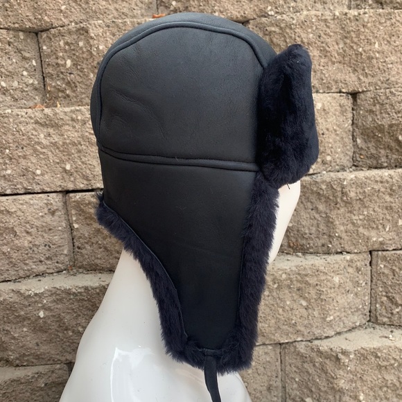 Sheepskin shearling leather Bomber Trapper hat NWT - Picture 6 of 7